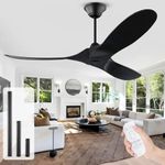 OUENGK 52 inch Black Ceiling Fan for Bedroom, Modern 3 Blades Wood Ceiling Fan without Lights, 6 Speed and 8 h Timing, Industrial Indoor/Outdoor Ceiling Fan with Remote Control for Patio