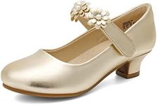 DREAM PAIRS Girls Mary Jane Dress Shoes Pumps Low Heels Flower Party Wedding Princess,Size 11 Little Kid,Gold,SDFL2317K