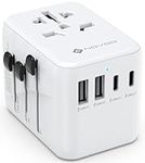 NOVOO Universal International Power Travel Adapter, 5 in 1 Traval Essentials Power Plug Adapter with 2 USB C and 2 USB A Wall Charger and Worldwide AC Outlet for USA EU UK AUS