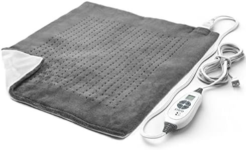 Pure Enrichment PureRelief Ultra-Wide Microplush Heating Pad - 20” x 24” XXL Size & 6 Heat Settings for Temporary Neck, Shoulder & Back Pain Relief - Moist Heat Option & Machine Washable (Gray)