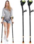 Elorgzem Pair Forearm Crutches, Ergonomic Folding Forearm Crutches for Adults with Anti-Dorp Cuff, 10-Level Adjustable Height, Suitable for Adults with Leg Injury (Pair - Black Handle)