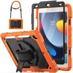 HXCASEAC Case for iPad 9th 8th 7th Generation case 10.2" (2021/2020/2019) with Screen Protector, [Pencil Holder / 360 Rotating Stand/Hand & Shoulder Strap], Shockproof Silicone case, Orange