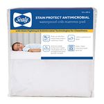 Sealy Stain Protect Antimicrobial Waterproof Toddler Bed and Baby Crib Mattress Pad Protector, Noiseless, Machine Washable and Dryer Friendly, 52" x 28" - White