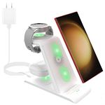 Wireless Charger for Samsung 3 in 1 Charging Station for Galaxy Watch 7/6/5/4 FE Galaxy S24/Ultra/S24+/S23/Note 22/10/Z Flip 6/5/4 Fold 6/5/4 Galaxy Buds 3/2/2 Pro/Live Multiple Devices