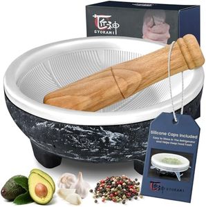 SYOKAMI 2 Cup Mortar and Pestle Set, World's 1st Lightweight Molcajete Mexicano with Grinding Ridge, High Grinding Efficiency for Guacamole, Spice and Herb, Easy to Clean, Anti-Scratch Protector