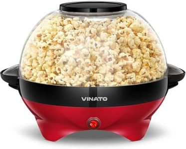 VINATO Popcornmaschine, Popcorn Maschine mit Zucker, Öl, Butter, 5L Popcornmaschine Groß für Zuhause, mit Antihaftbeschichtung und Abnehmbarer Heizfläche, Leise und Schnelle Popcorn Maschine