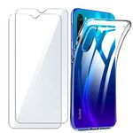 SMYTU Xiaomi Redmi Note 8 Case with Screen Protector,Crystal Clear Ultra Slim Soft TPU Protective Case Cover and 2 Pack Tempered Glass Protector for Redmi Note 8-Clear