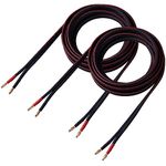 HANNLINTE 12 AWG HD Premium Soft Touch HiFi Speaker Cable (2 Pack, 6 Feet), 12 Gauge Banana Speaker Wire with Banana Plugs for Bi-Wire Bi-Amp HiFi Surround Sound Oxygen-Free Copper, Black