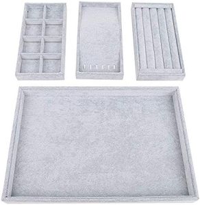 STYLIFING Jewelry Drawer Organizer 4 in 1 Stackable Jewelry Organizer Trays for Drawer Rings Earrings Necklaces Bracelet Storage Showcase Box(Grey)