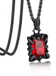 Bandmax Black Gothic Pendant Necklace for Men Women Stainless Steel Dragon Claw Gemstone Charm Necklace Ruby Red Stone January Birthstone Pendant Witch Pagan Amulet