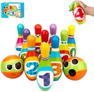 Kidow Toys Bowling Set Kids, Childrens Skittles Set Toys Educational Bowling Set with 10 xBowling Pins And 2 Balls For Toddlers Boys Girls Indoor & Outdoor Toy (Large)