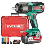 Impact Wrench, 18V 4.0Ah Battery, HYCHIKA Cordless Impact Driver 350Nm, 3000IPM Impact Frequency, 3pcs Sockets for 17/19/21mm, Adapter for 10mm Mandrel and Storage Box for Wheel Bolts Screwdriving