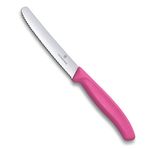 Victorinox Swiss Made Stainless Steel Swiss Classic Kitchen Knife, 11 cm Multipurpose, Round Tip Wavy Edge Knife for Professional and Household Kitchen, Kitchen Tools, Pink, 6.7836.L115