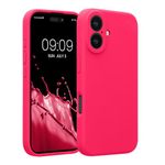 kwmobile Case Compatible with Apple iPhone 16 Case - Slim TPU Silicone Phone Cover - Soft Touch Finish - Neon Pink