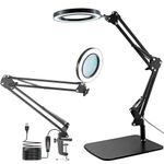 Viiwuu 15X Magnifying Glass with Light, LED Desk Lamp with Base and Clamp, 3 Color Modes, 10 Brightness, 72 Dimmable LED, 4.2" Diameter Real Glass Lens LED Magnifying Glasses for Reading Work Repair