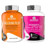 Naturyz Calcium Plus With Vitamin D Magnesium Zinc Supplement For Bone Health & Womens Sport Multivitamin For Women 55 Nutrients 12 Performance Blends , Tablet