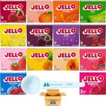 Jell-O Gelatin Variety Pack - 3 oz Boxes (Pack of 14) - Black Cherry, Cherry, Lemon, Lime, Orange, Peach, Raspberry, Strawberry, Strawberry-Banana, Island Pineapple, Cranberry, Watermelon, Apricot,