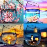 4 Pack DIY 5D Diamond Painting by Numbers Kits, Wine Glasses Beautiful Landscape, Full Drill Rhinestones Paint with Diamonds Crystal Diamond Art