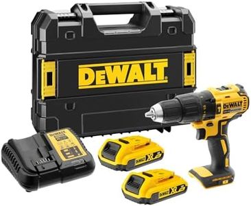 DEWALT XR 18V Brushless Combi Drill Driver, Compact Cordless Hammer Drill with 2 x 2Ah XR Li-Ion Batteries, Charger, Kitbox, High Torque, LED Light, Versatile Performance - DCD778D2T-QW