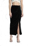 Vaararo Long Ruched Party Skirt for Women with Front Slit | Shiny Velvet Ankle Length Stylish Outfit Black XX-Large