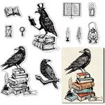 CRASPIRE Book Clear Stamps Crow Transparent Silicone Stamp Back to School Clear Stamp for Card Making Journal Diary Decoration and DIY Scrapbooking