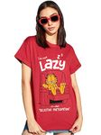 Bewakoof X Official Garfield Merchandise Women's Selective Participation Graphic Printed 100% Cotton T-Shirt - Boyfriend Fit, Round Neck, Half Sleeves_591632_Red_XL