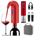 Wine Bottle Opener Christmas Day Gift Set with Electric Wine Opener, Wine Decanter&Wine Aerator and Pourer, Wine Stopper, Foil Cutter and EVA Storage Bag, Rechargeable and Automatic-(Christmas Red)