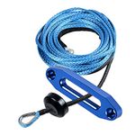 Astra-Depot 1/4" x 50' Synthetic Winch Rope 6400 lbs Blue 4 4/5" Aluminum Hawse Fairlead with Stopper Rubber for ATV UTV KFI Snowplow Truck