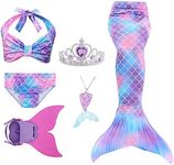 Rainbow Swimmable Mermaid Tail Bikini Sets with Monofin Swimware Girls Kids Cospaly Gift, Violet Dh48, 8 Years