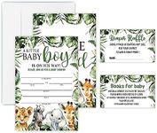 Baby Boy Baby Shower Invitation Set - Greenery Animals Theme - 25 Invites & Envelopes，25 Dipaer Raffle Tickets & 25 Book Request Cards - Gender Reveal Party Supplies -TZ-A06