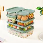 Nestasia Glass Containers with Lid Set of 7 (S-310ml x 2, M-520ml x 2, L-750ml, XL-1200ml, XXL-1700ml) Transparent Stackable Fridge Storage Box, Microwave & Dishwasher Safe (Green)