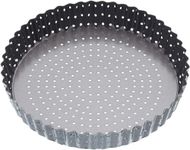 MasterClass KCMCCB39 Crusty Bake 20 cm Perforated Quiche Tin with PFOA Non Stick and Loose Bottom, Fluted, Robust 1 mm Carbon Steel, Grey