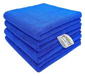 SOFTSPUN Microfiber Cleaning Cloths, 50x50cms 4 pcs Towel Set 340 GSM Blue! Highly Absorbent Lint and Streak Free MultiPurpose Wash Cloth for Kitchen Car Window Stainless Steel Silverware.