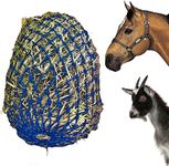 Majestic Ally 2”x2” Holes Slow Feed 40” Very Sturdy Hay Net with Bottom Ring for Desirous Horses, Nylon Rope Hanging, Adjustable Travel Feeder for Trailer, Stall, and Portable Wear. (Royal Blue)