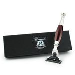 Haryali London 3 Edge Shaving Razor With Hand Assembled Maroon Antique Handle Beard and Mustache Safety Razor For Mens With Leather Pouch