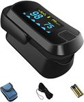 MIBEST Black OLED Finger Pulse Oximeter - Blood Oxygen Saturation Monitor - SPO2 Pulse Oximeter - Portable Oxygen Sensor with Included Batteries - O2 Saturation Monitor with Respiration Rate and PI