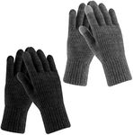 2 Pairs Women's Winter Gloves Thermal Warm Lining -Elastic Cuff Cozy Thick Touchscreen Texting Knit Gloves (Black/Dark Grey)