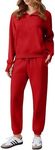 PINSPARK 2 Piece Set for Women Fleece Half Zip Sweatsuit with Jogger Sweatpants Travel Outfits Matching Sets,Red Small