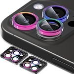 QUESPLE Compatible with iPhone 15 Pro/iPhone 15 Pro Max Camera Lens Protector, Strong Adsorption 9H Tempered Glass Camera Cover Metal Individual Ring, Scratch-Resistantr, Set of 2(Colorful)