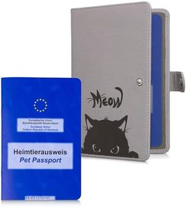 kwmobile Custodia Passaporto Europeo Animali Domestici - Cover Porta Documenti Cane Gatto - Porta Carta Identità - Portadocumenti Pelle Nubuck Gatto Nero