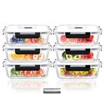 Hcrvvi Glass Containers with Lids - Food Storage Containers 6Pcs, Upgraded Snap Locking Lids, Airtight Meal Prep Containers Set, Food Containers 1040ml, BPA Free, Meal Prep Containers Reusable Glass