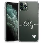 TULLUN Personalised Phone Case for iPhone 5 / 5s / SE 2016 - Clear Soft Gel Custom Cover Horizontal Colour Name & Heart Bottom Individual Style Initials Name Text - White Name & Heart