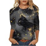 My Orders Placed 2024 Halloween Shirts for Women UK Casual 3/4 Sleeve Crewneck Tunic Tops Funny Ghost Pumpkin Witch Black Cat Graphic Blouse Fall Dressy Comfy Lightweight Tee Shirts