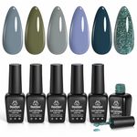 Beetles 6 Colors Gel Nail Polish Set - Snow Mountain Collection Grey Nude Blue Glitter Green Gel Polish Kit Soak Off Nail Uv Lamp Winter Gel Nail Kit Manicure Kit Salon Nail Art Design