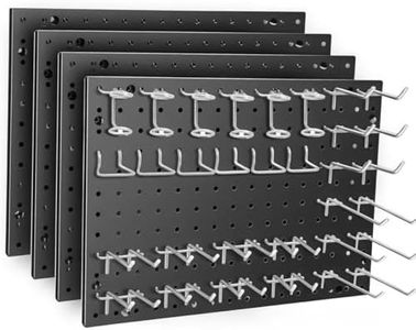 TidyPeg Heavy Duty 4 Panel 16" X 12" Metal Peg Board with 32 Varied Sturdy Hooks, Used for Tool Storage and Garage Organization. Peg Board Organizer Accessories, Black