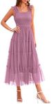 PRETTYGARDEN Women's 2024 Summer Midi Dress Casual Sleeveless Smocked Ruffle Tulle Flowy Party Wedding Guest Sundress (Grey Purple,Medium)