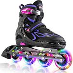 2pm Sports Adjustable Light up Kids Inline Skates, Inline Skates for Boys and Girls - Purple Medium