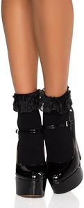Leg Avenue Women's Lace Ruffle Nylon Anklet Socks, Black, One Size