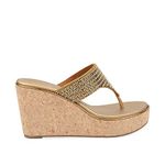 Rocia Antique Gold Women's Embroidered Wedges