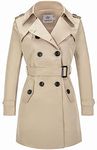 FARVALUE Women's Double Breasted Trench Coat Water Resistant Windbreaker Classic Belted Lapel Overcoat, Khaki, Medium